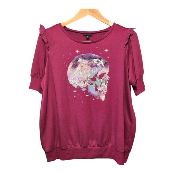 Torrid Womens Galaxy Skull Print Grunge Top Size Large Pink Alternative Goth - Picture 1 of 10